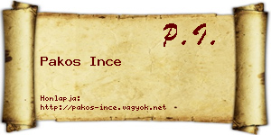 Pakos Ince névjegykártya